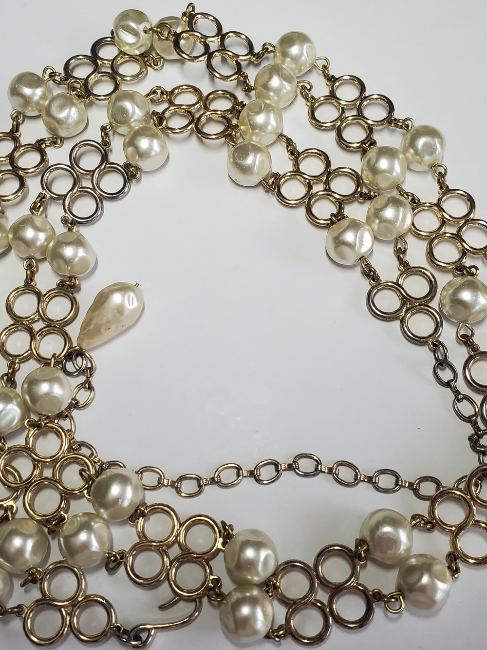 Vintage 1960's Faux Pearl Chain Belt 47" /Gold Tone Waist Chain Lariat Necklace